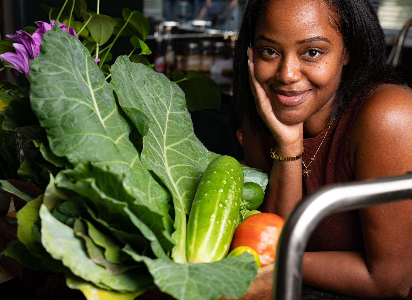 A quiet moment with the garden harvest